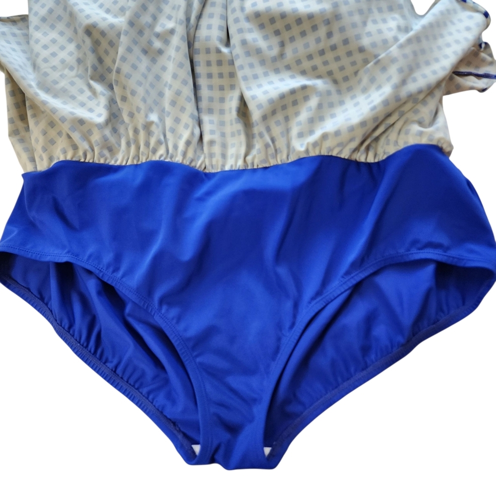 Simply Slim swim dress womens off shoulder ruffle blue gingham sz 2x - Picture 7 of 13